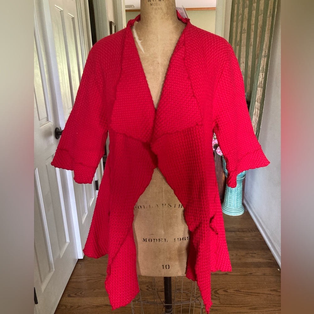 NWT FOCUS Waffle Swing Cardigan Jacket 100% preshrunk Cotton RED MEDIUM